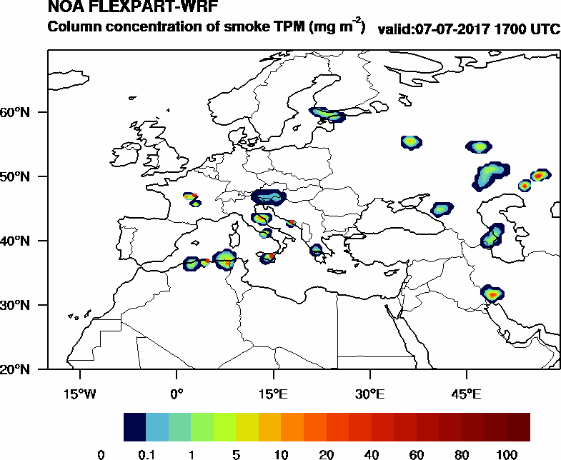 Column concentration of smoke TPM - 2017-07-07 17:00