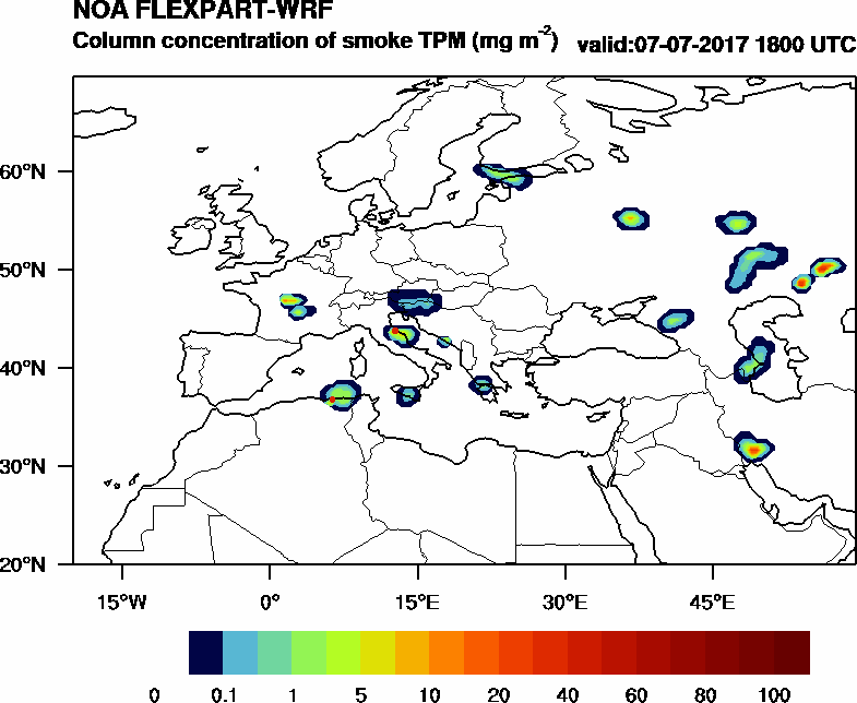 Column concentration of smoke TPM - 2017-07-07 18:00