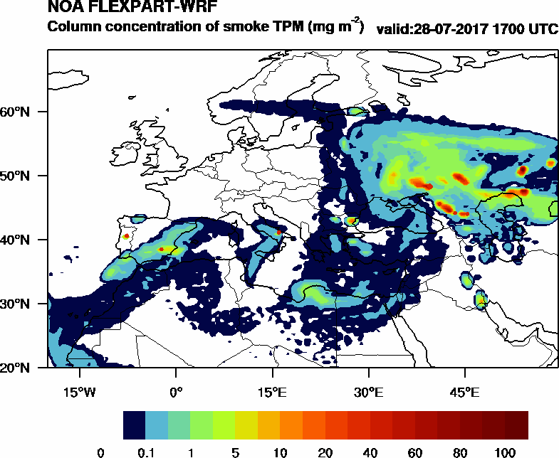 Column concentration of smoke TPM - 2017-07-28 17:00