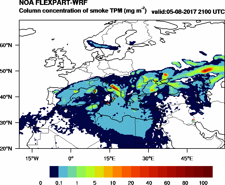 Column concentration of smoke TPM - 2017-08-05 21:00