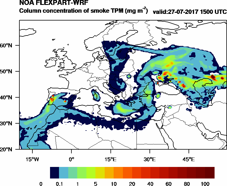 Column concentration of smoke TPM - 2017-07-27 15:00
