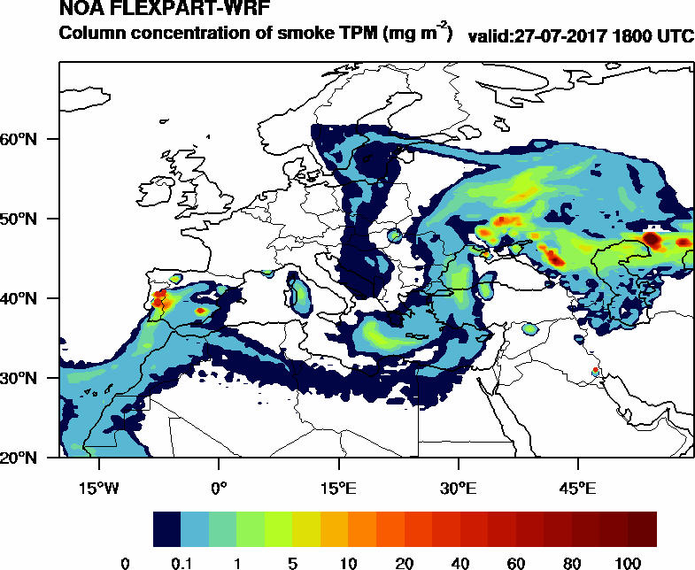 Column concentration of smoke TPM - 2017-07-27 18:00