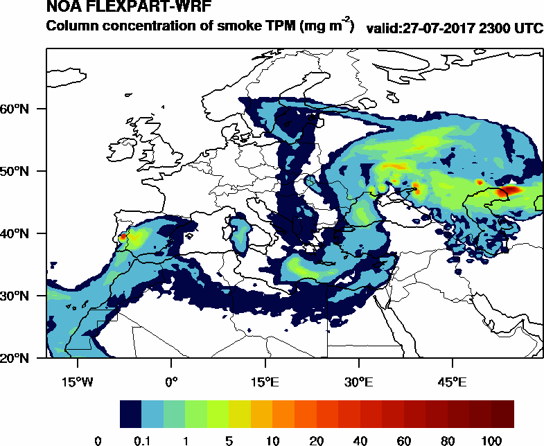 Column concentration of smoke TPM - 2017-07-27 23:00