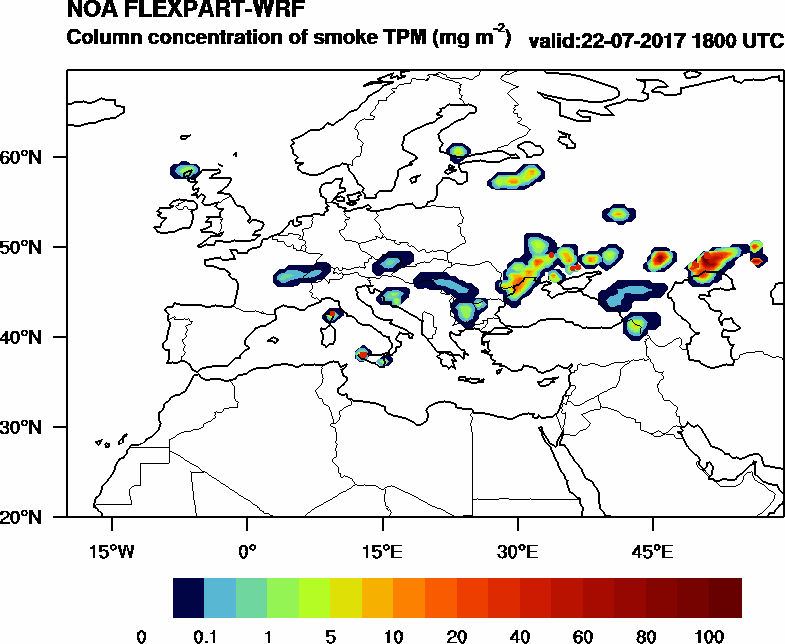 Column concentration of smoke TPM - 2017-07-22 18:00