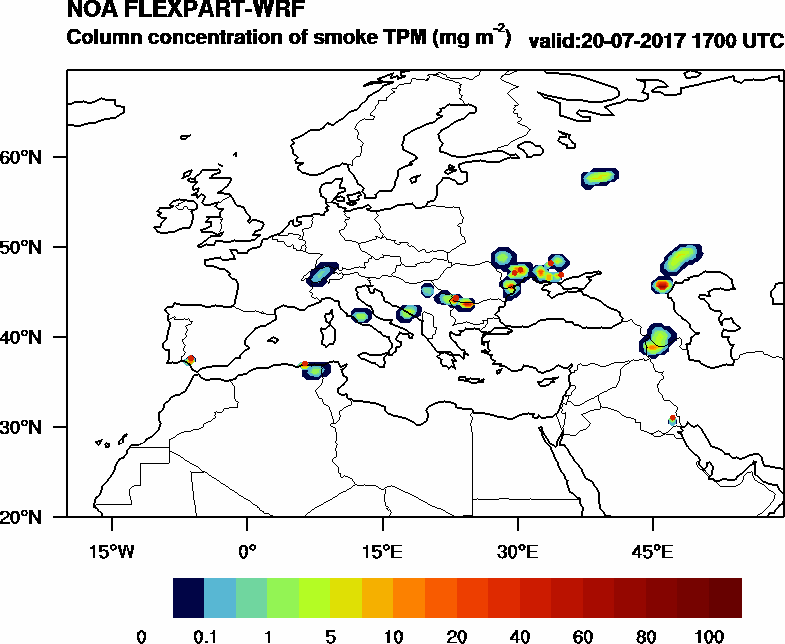 Column concentration of smoke TPM - 2017-07-20 17:00