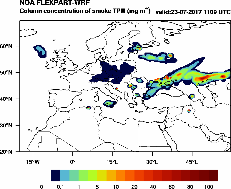 Column concentration of smoke TPM - 2017-07-23 11:00