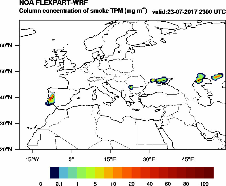 Column concentration of smoke TPM - 2017-07-23 23:00