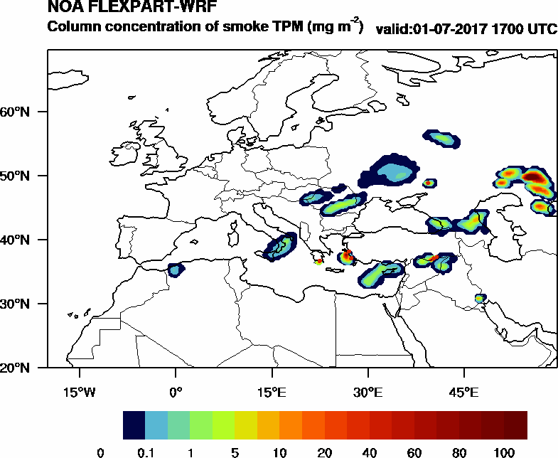 Column concentration of smoke TPM - 2017-07-01 17:00