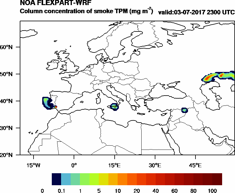 Column concentration of smoke TPM - 2017-07-03 23:00