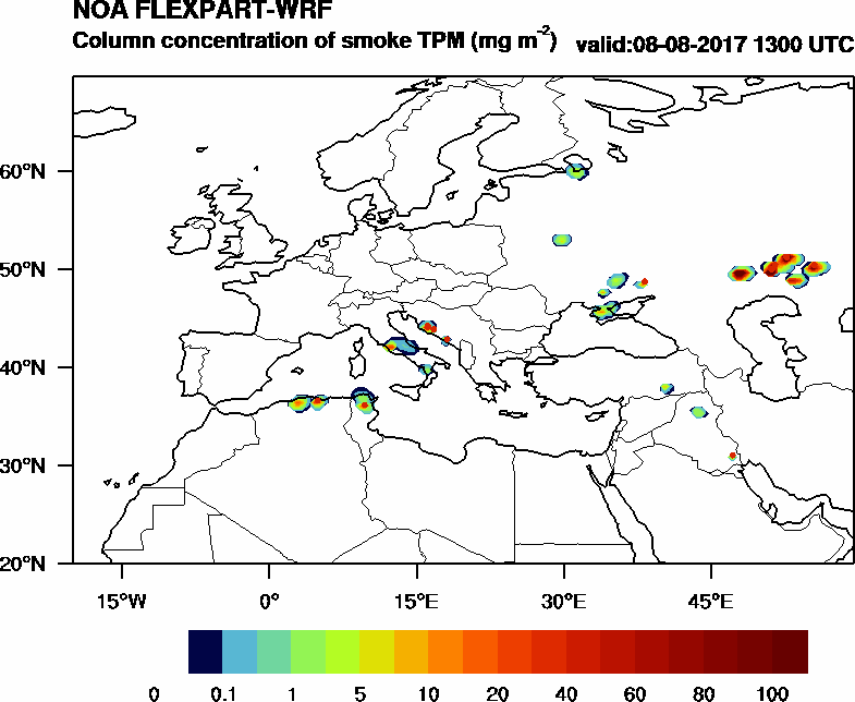 Column concentration of smoke TPM - 2017-08-08 13:00