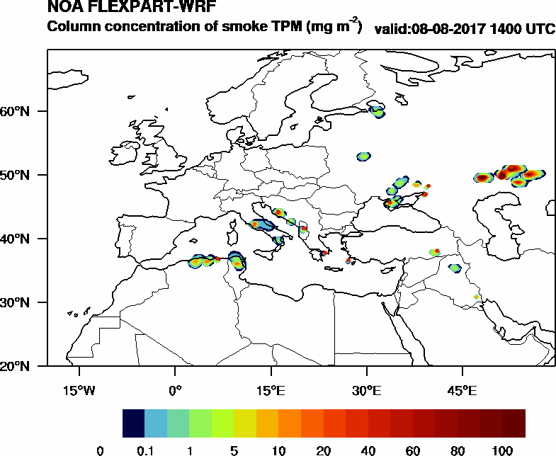 Column concentration of smoke TPM - 2017-08-08 14:00