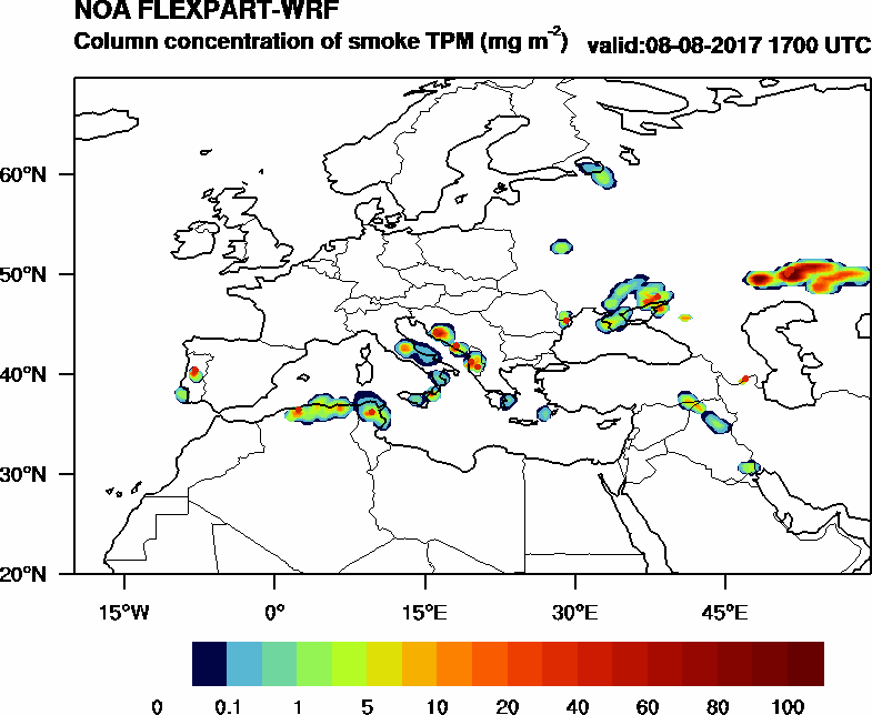 Column concentration of smoke TPM - 2017-08-08 17:00