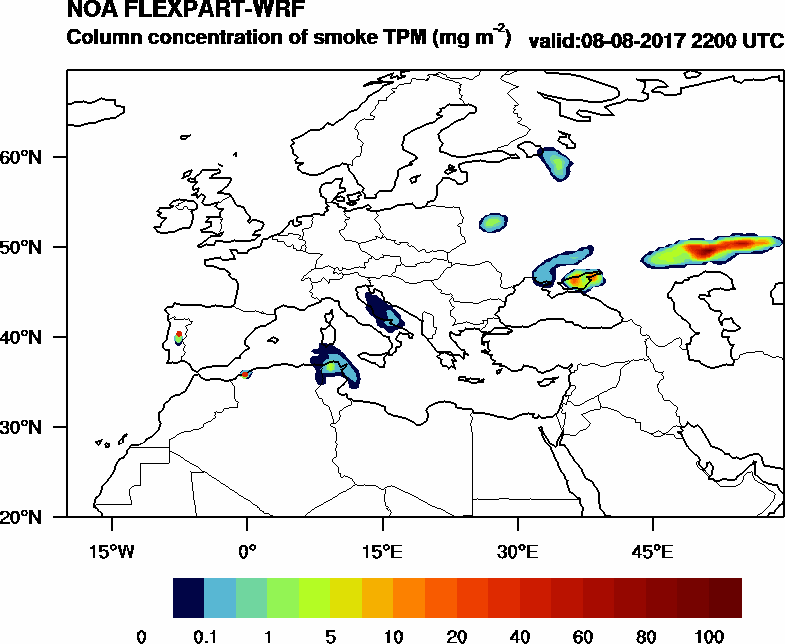 Column concentration of smoke TPM - 2017-08-08 22:00