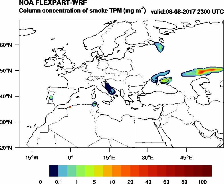 Column concentration of smoke TPM - 2017-08-08 23:00