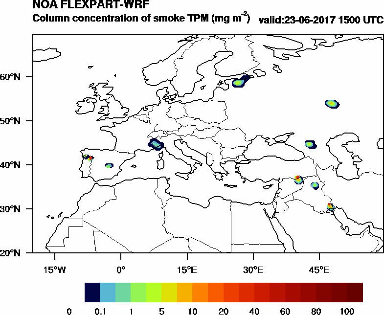 Column concentration of smoke TPM - 2017-06-23 15:00