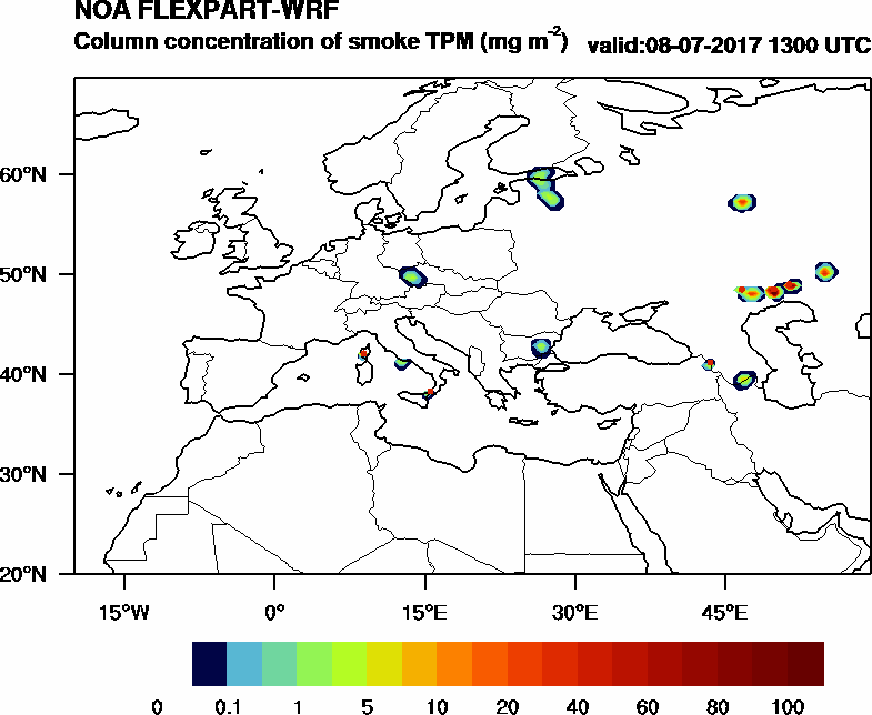 Column concentration of smoke TPM - 2017-07-08 13:00