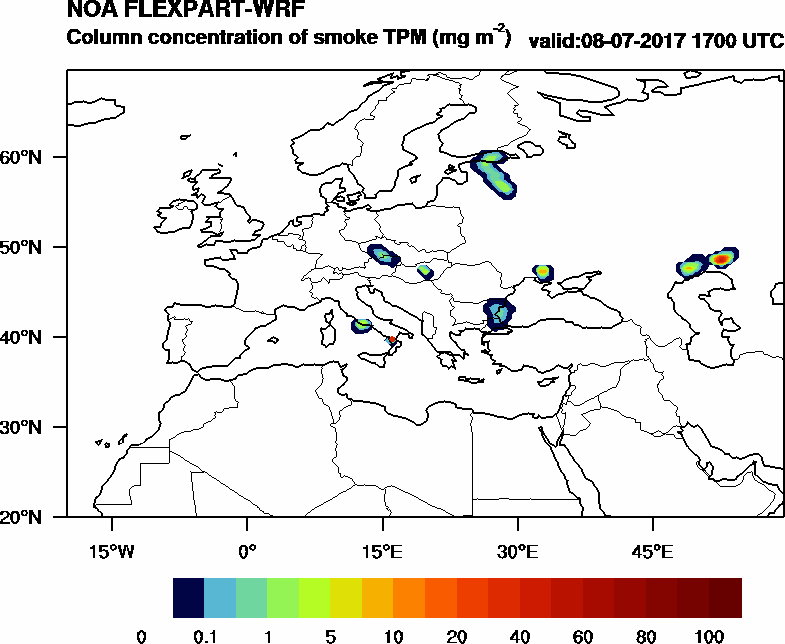 Column concentration of smoke TPM - 2017-07-08 17:00