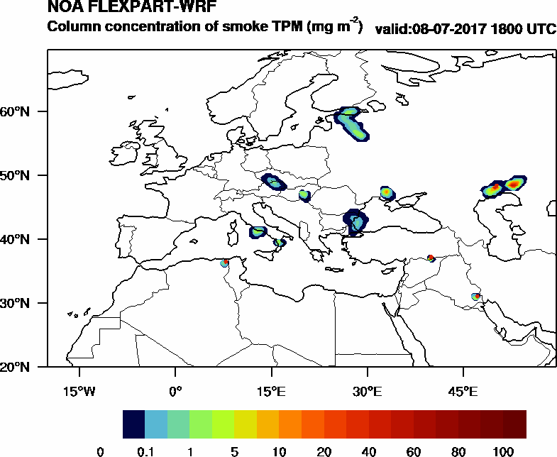 Column concentration of smoke TPM - 2017-07-08 18:00