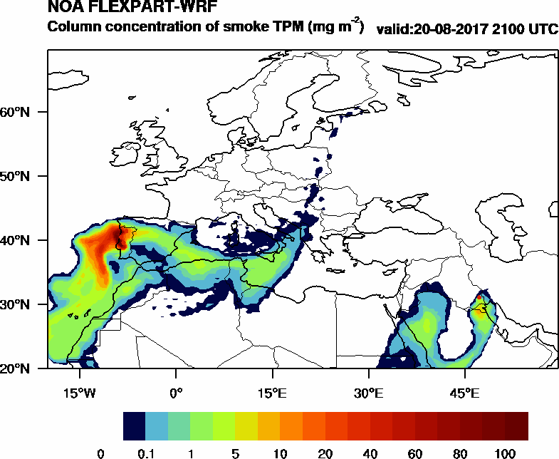 Column concentration of smoke TPM - 2017-08-20 21:00