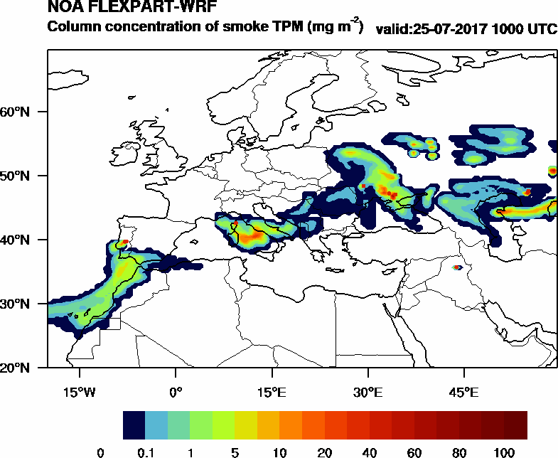 Column concentration of smoke TPM - 2017-07-25 10:00