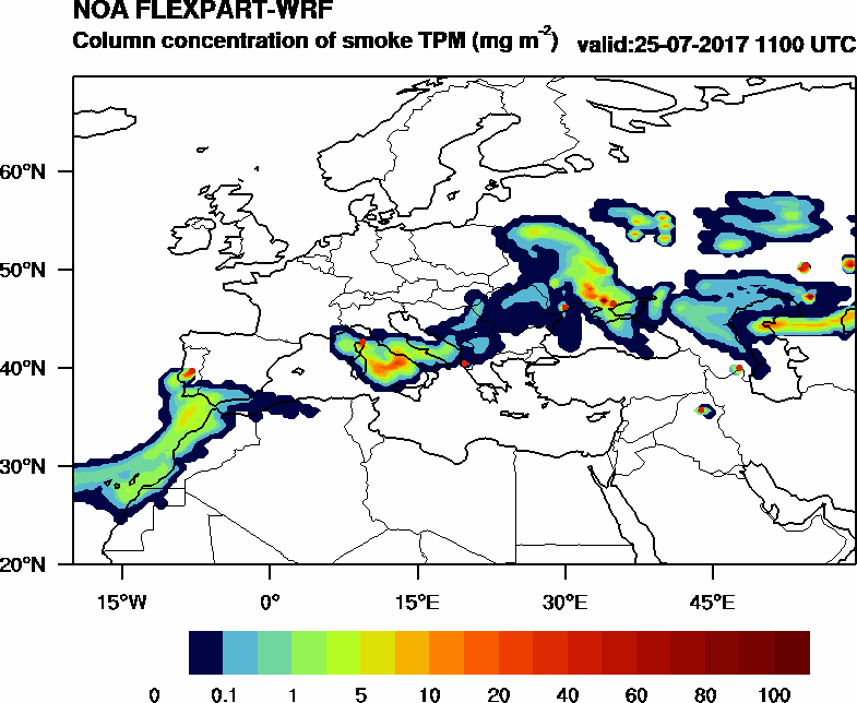 Column concentration of smoke TPM - 2017-07-25 11:00