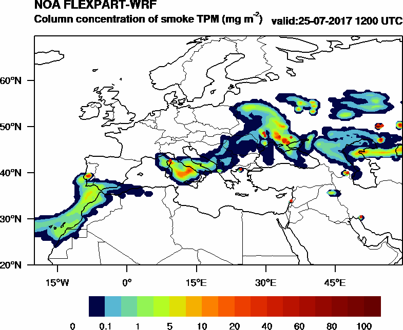 Column concentration of smoke TPM - 2017-07-25 12:00