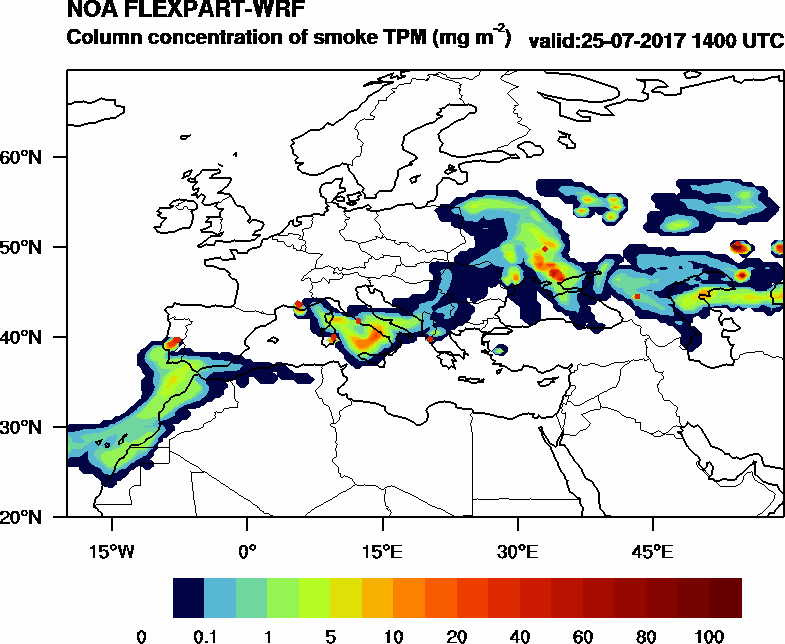 Column concentration of smoke TPM - 2017-07-25 14:00