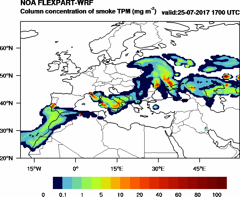 Column concentration of smoke TPM - 2017-07-25 17:00