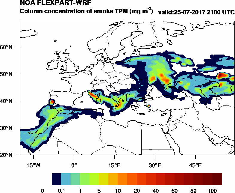 Column concentration of smoke TPM - 2017-07-25 21:00