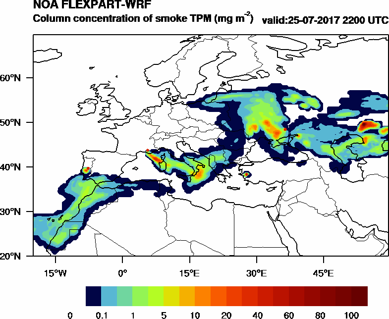 Column concentration of smoke TPM - 2017-07-25 22:00