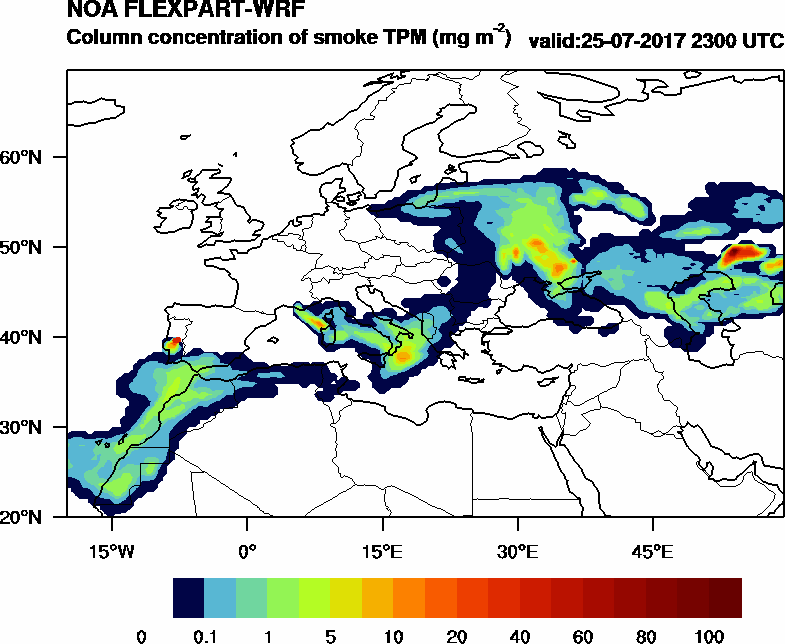 Column concentration of smoke TPM - 2017-07-25 23:00