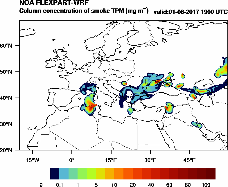 Column concentration of smoke TPM - 2017-08-01 19:00
