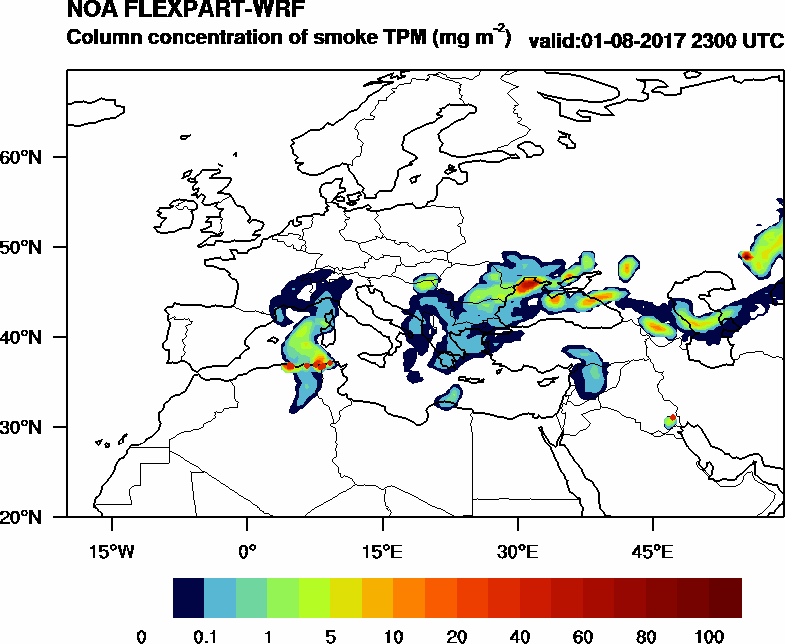 Column concentration of smoke TPM - 2017-08-01 23:00