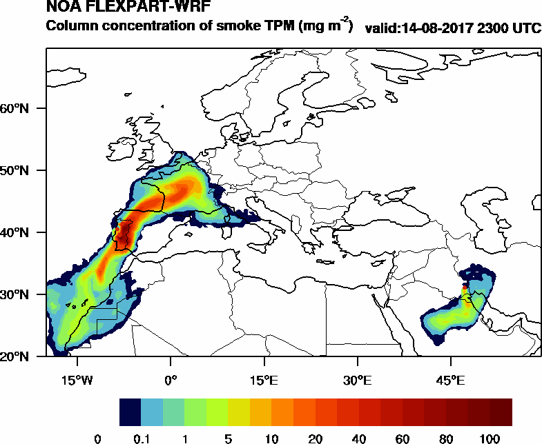 Column concentration of smoke TPM - 2017-08-14 23:00