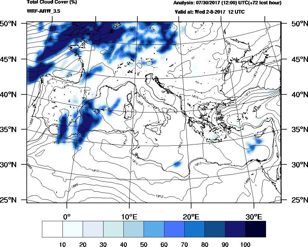 Total cloud cover (%) - 2017-08-02 06:00