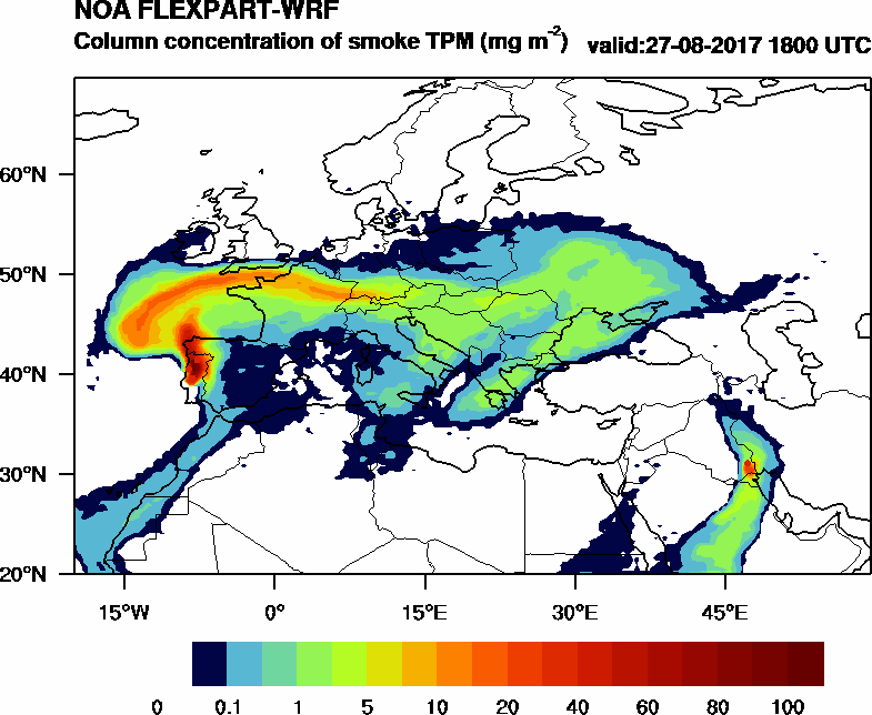 Column concentration of smoke TPM - 2017-08-27 18:00