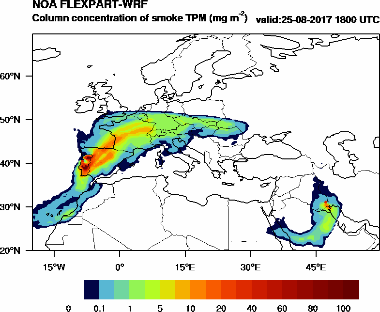 Column concentration of smoke TPM - 2017-08-25 18:00
