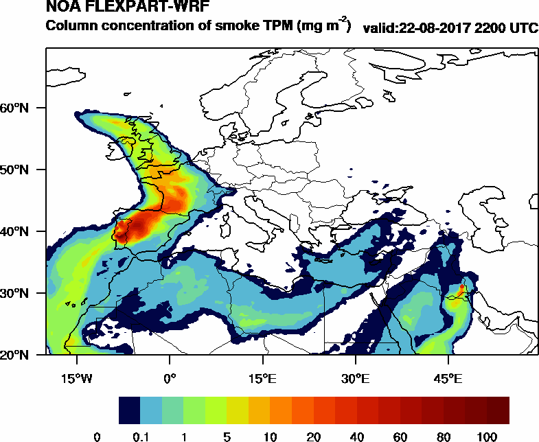 Column concentration of smoke TPM - 2017-08-22 22:00