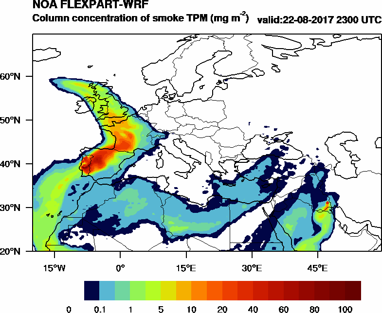 Column concentration of smoke TPM - 2017-08-22 23:00